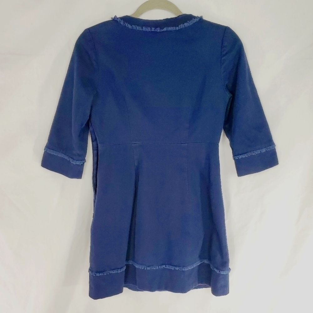 Boden navy blue waffle textured fringe detailed shift dress size 4P - Picture 2 of 8